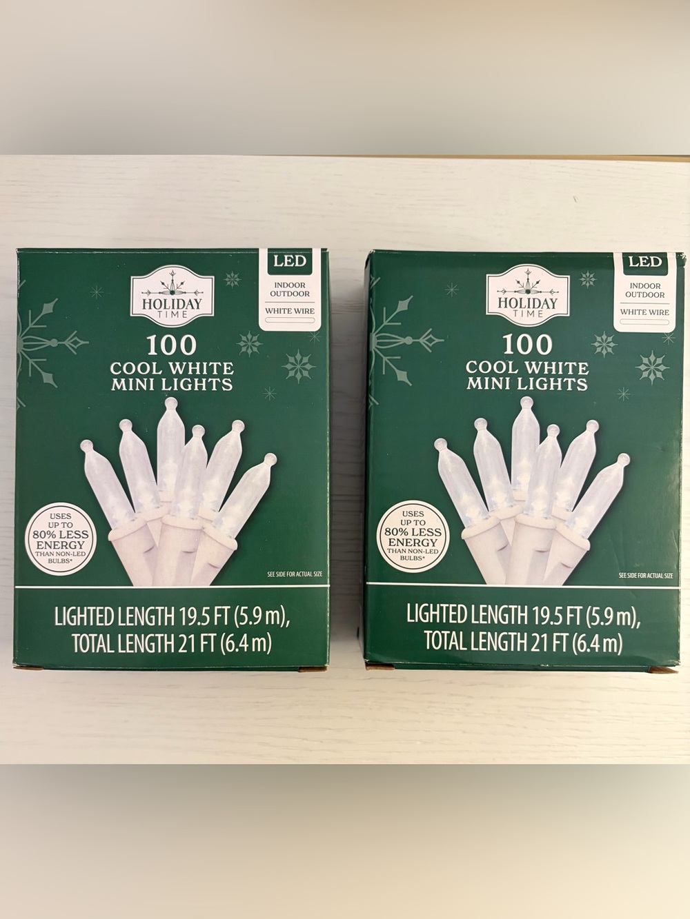 Holiday Time Cool White LED 100 Mini Lights - White Wire - 2 Boxes Total NIB